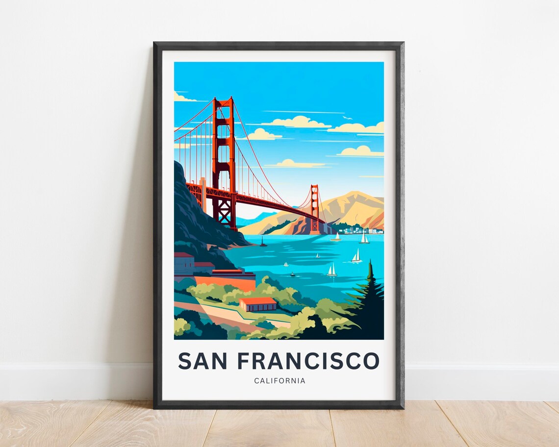 San Francisco California Golden Gate Bridge Bay Sailboats Poster