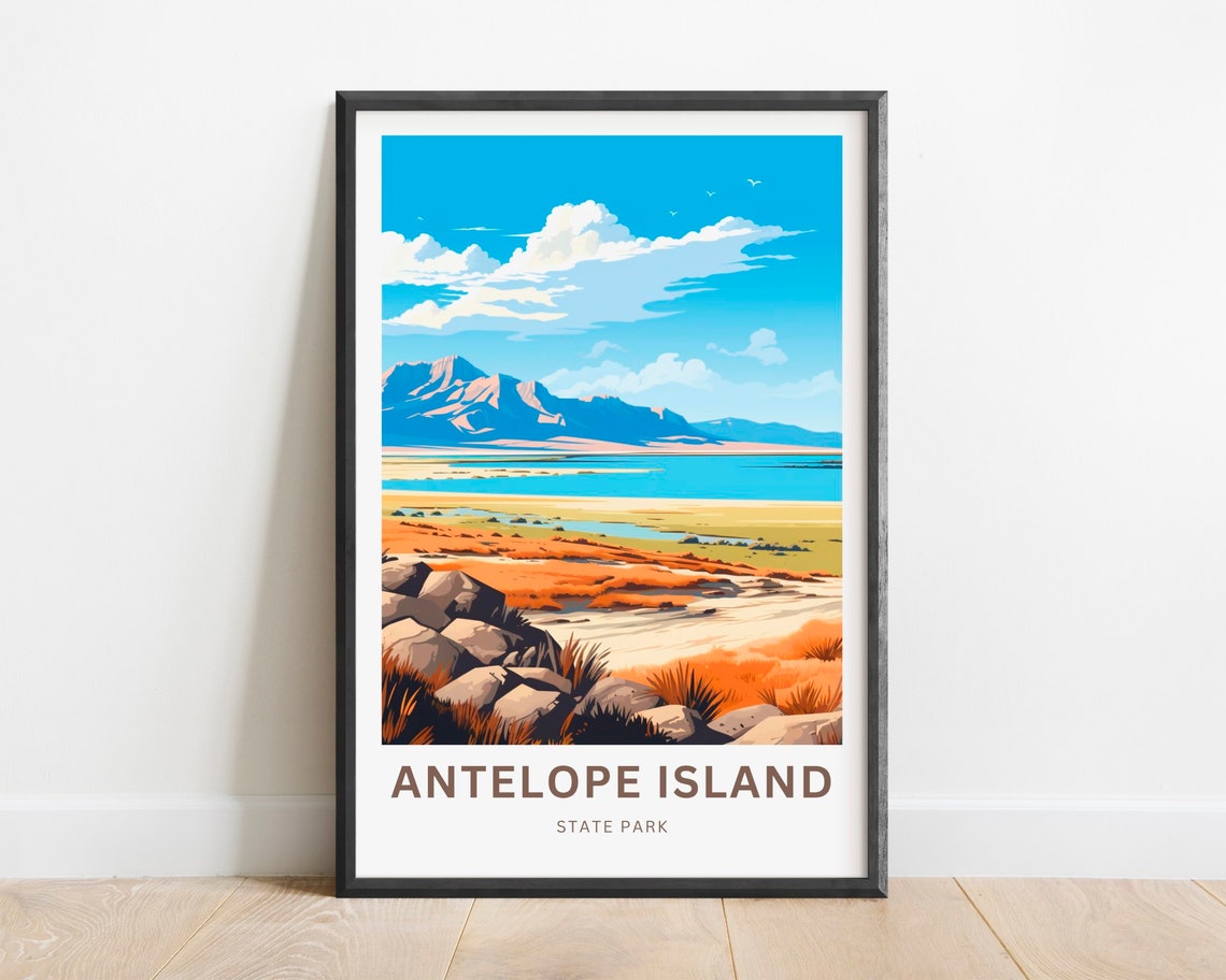 Antelope Island Travel Print Antelope Island Poster Utah Wall Art Framed Present Gift Utah Present