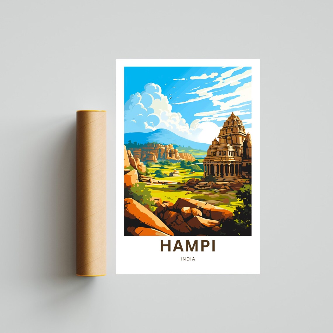 Hampi India Ancient Temple Green Valley Ruins Vintage Travel Poster - Image 4