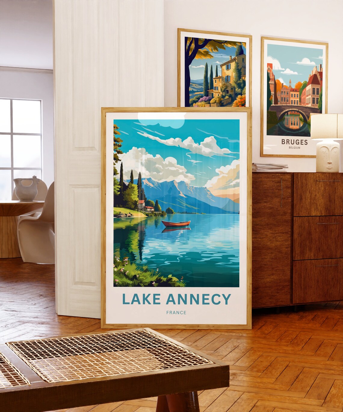 Lake Annecy France Red Rowboat on a Turquoise Alpine Lake Poster - Image 5