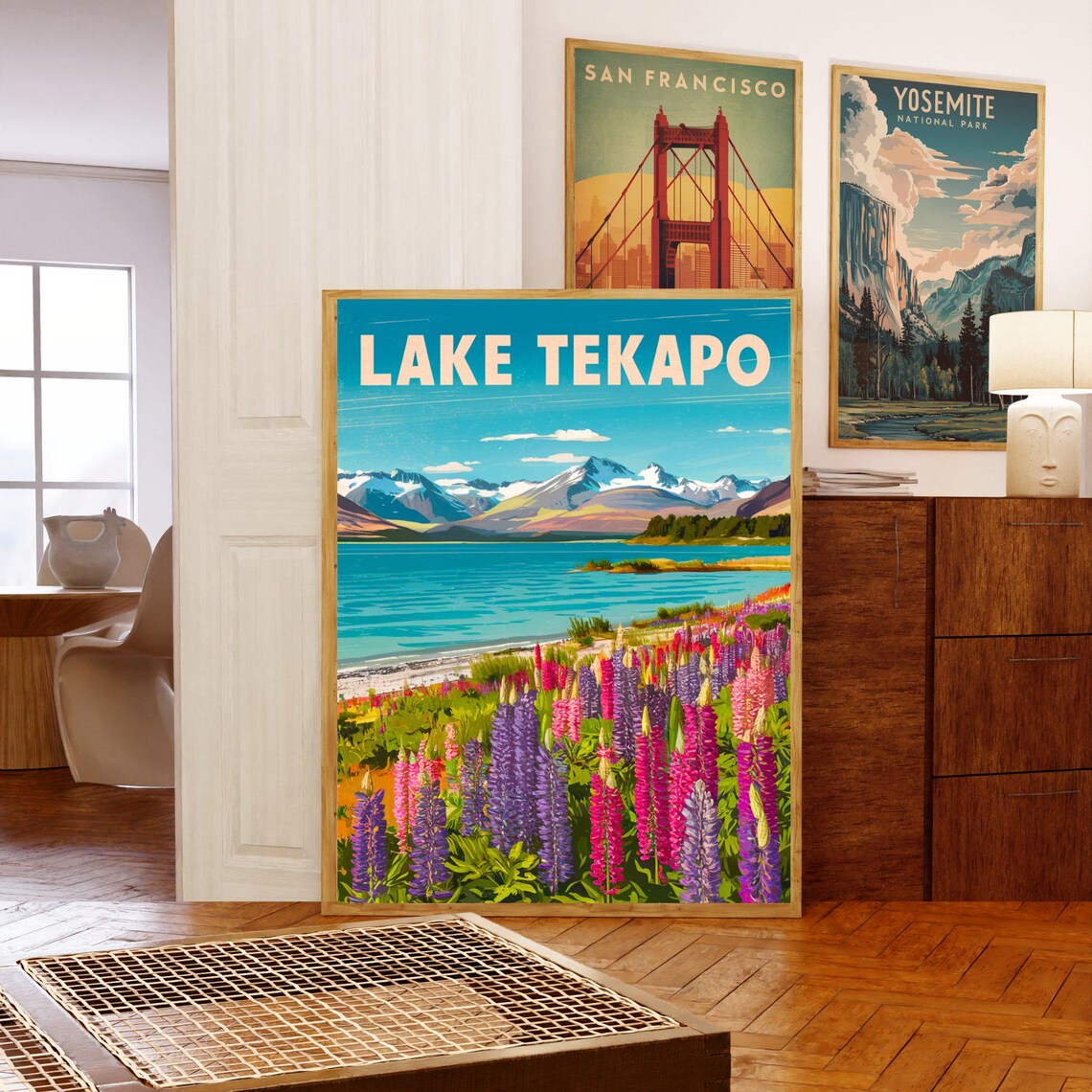 Lake Tekapo Lupine Flowers Turquoise Lake Snowy Peak Travel Poster - Image 5