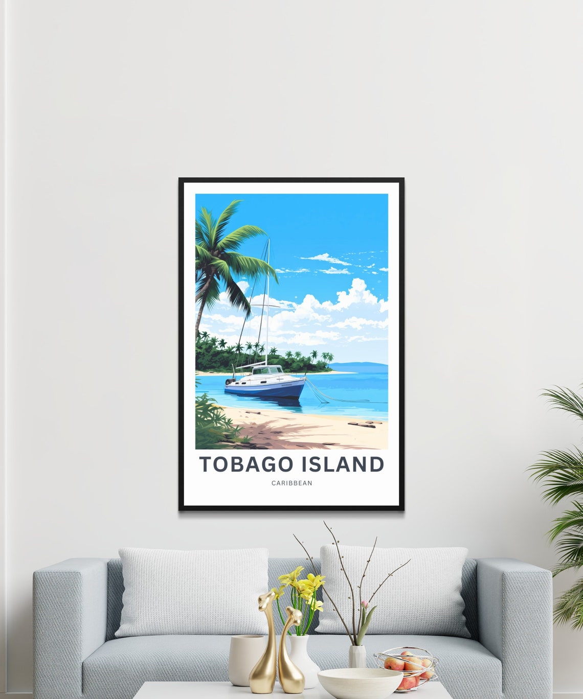 Personalized Tobago Island Caribbean Sailboat Beach Travel Poster - Image 3