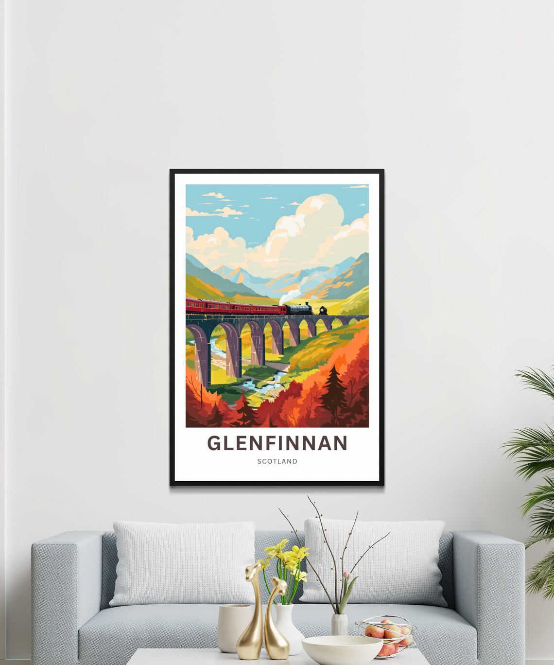 Glenfinnan Viaduct Fiery Autumn Red Train Scotland Travel Poster - Image 3