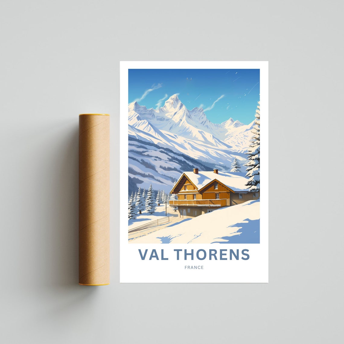 Val Thorens France Snowy Chalet Alpine Mountains Scenic Poster - Image 4
