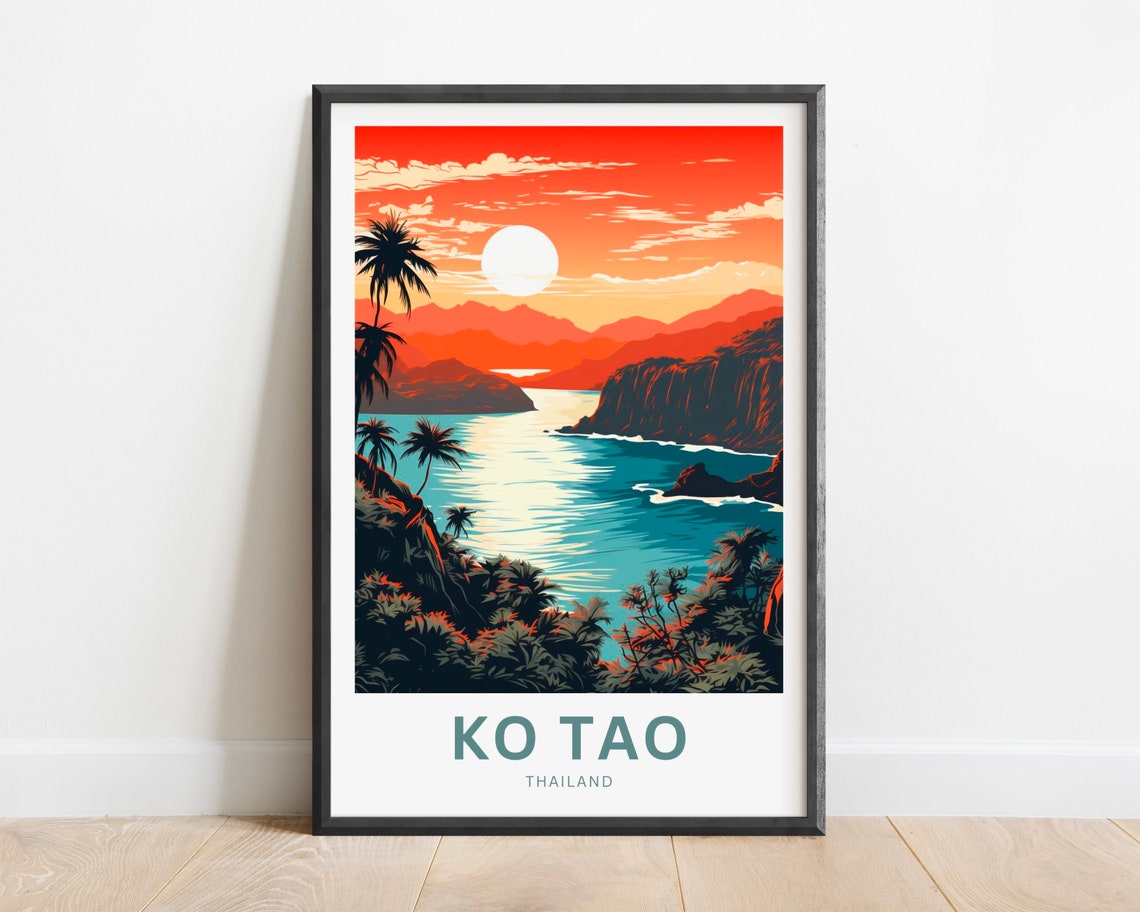 Ko Tao Thailand Tropical Sunset Bay Rocky Cliffs Island View Poster