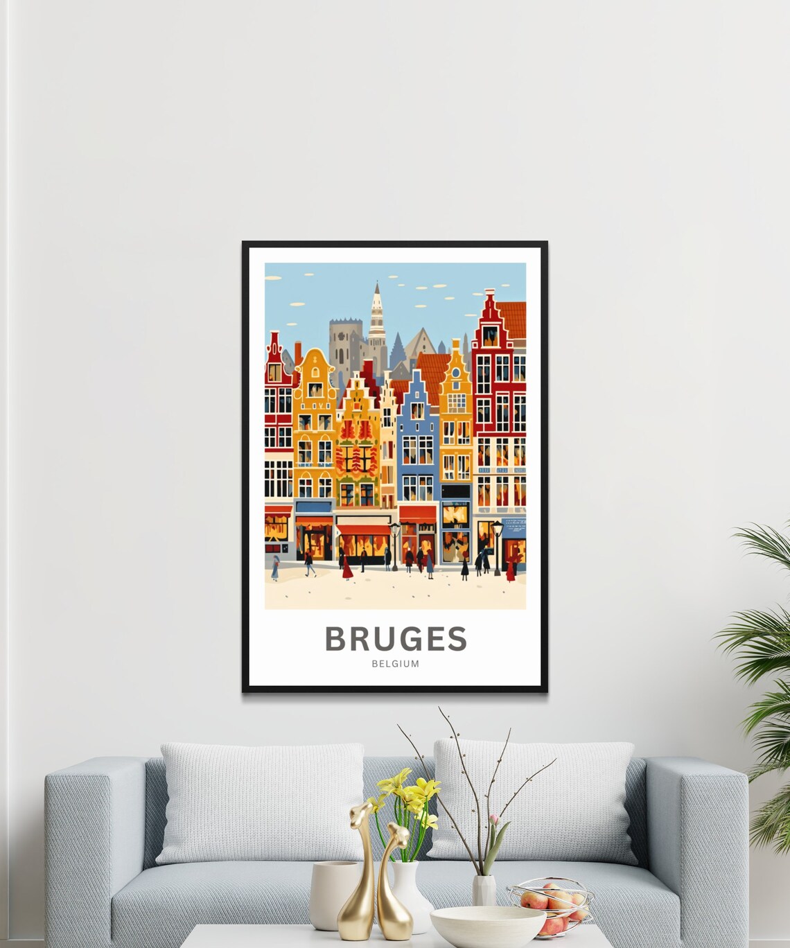Personalized Bruges Belgium Belfry Snow Custom Vintage Travel Poster - Image 3