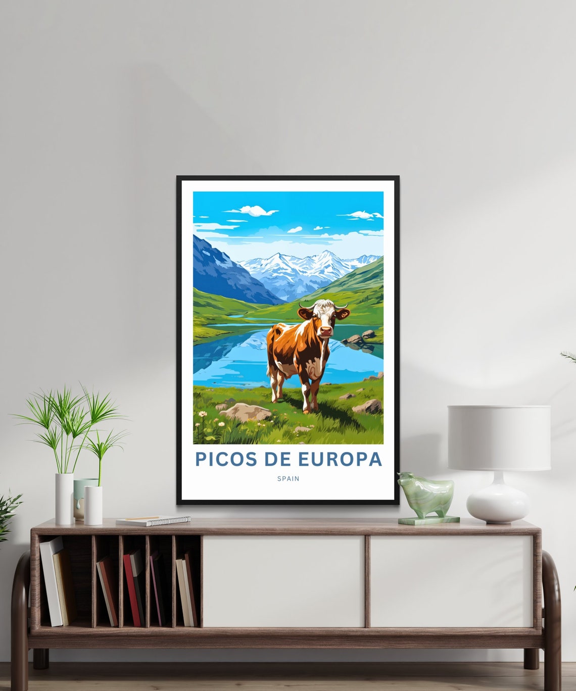 Picos De Europa Spain Mountain Valley Cow Meadow Travel Poster - Image 3