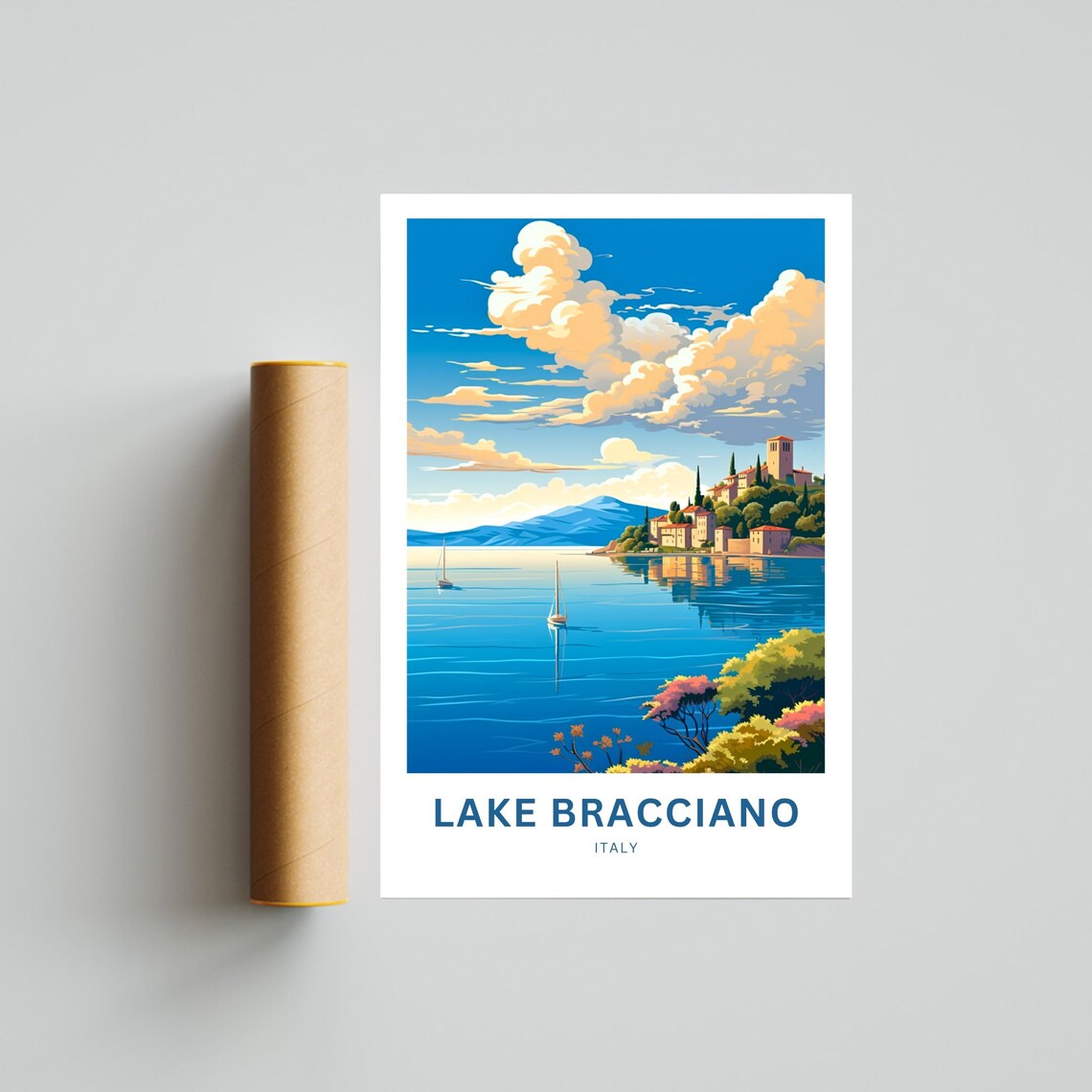 Lake Bracciano Italy Sailboat Lakeside Village Travel Poster - Image 4
