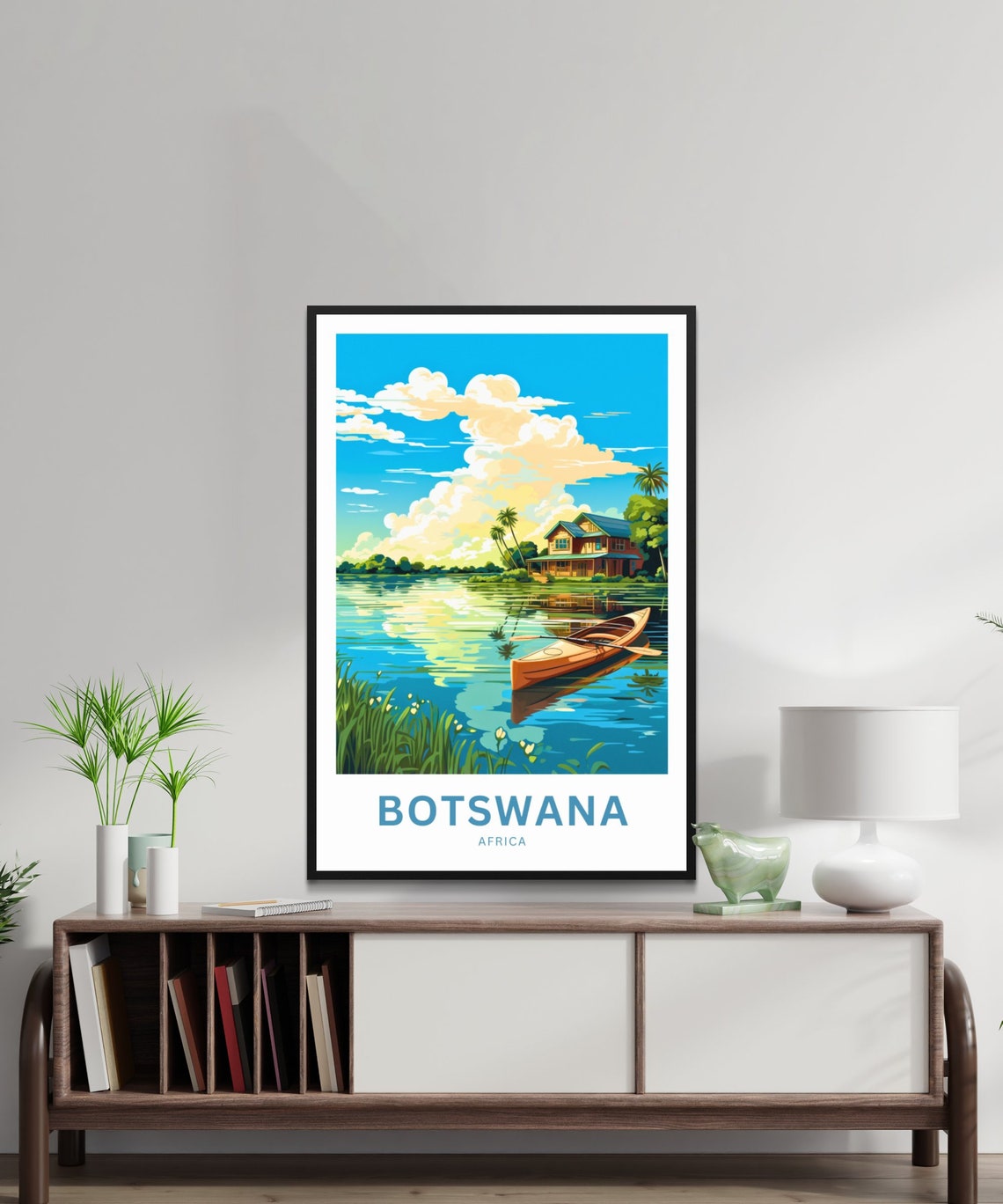 Botswana Africa Canoe River Delta Lodge Vintage Travel Poster - Image 2