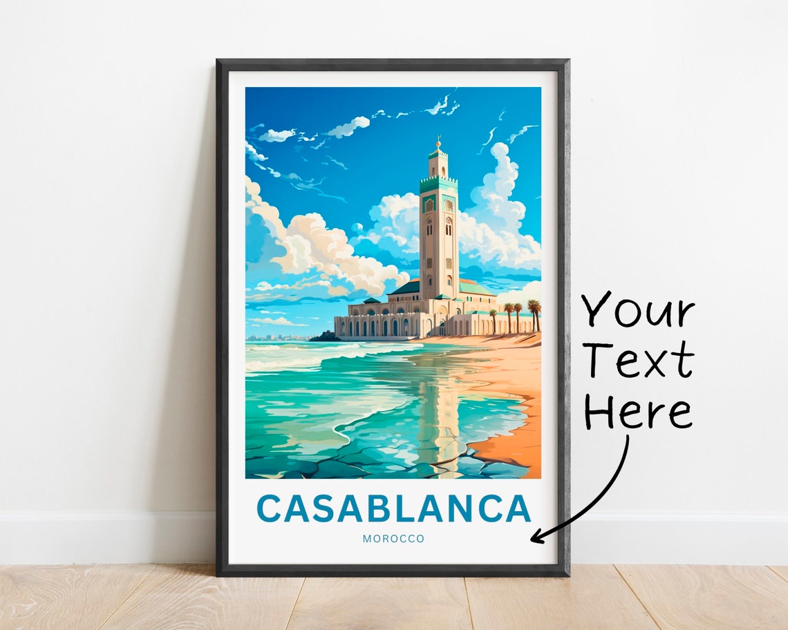 Personalized Casablanca Mosque Ocean Reflection Beach Travel Poster