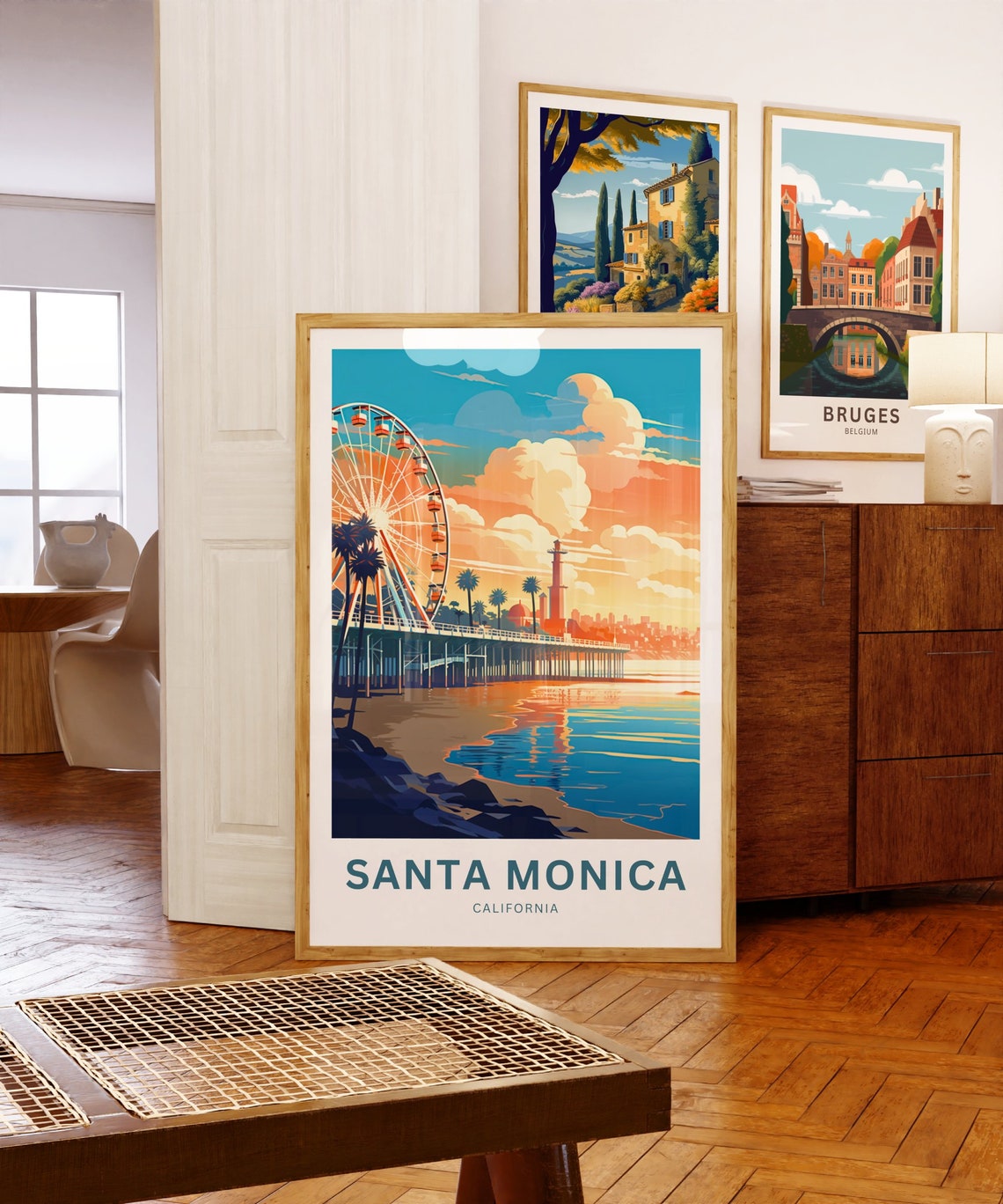 Santa Monica California Pier Ferris Wheel Sunset Travel Poster - Image 5