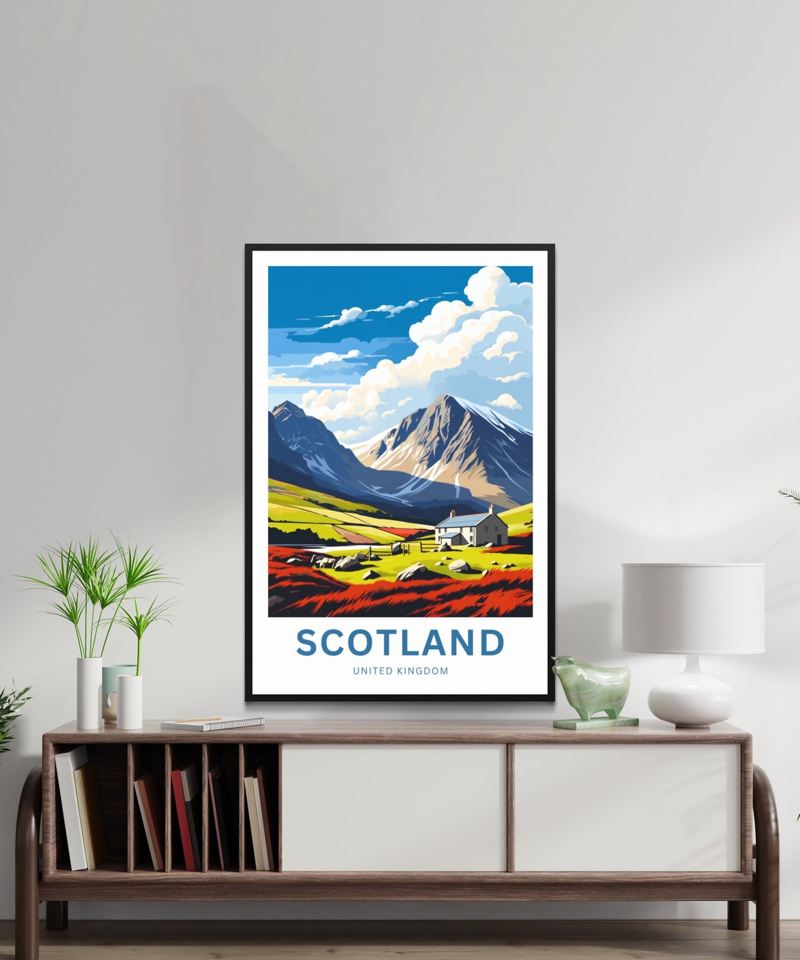 Scotland UK Highland Glen Cottage Mountain Landscape Travel Poster - Image 2