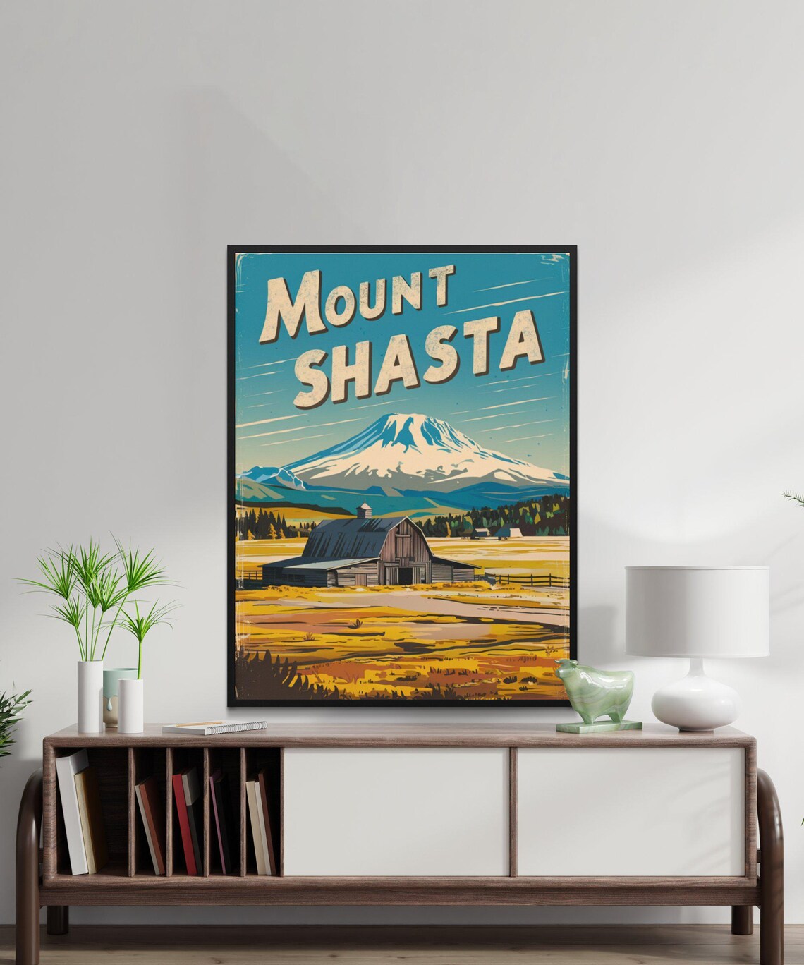 Mount Shasta California Barn Meadow Snow Peak Vintage Travel Poster - Image 2