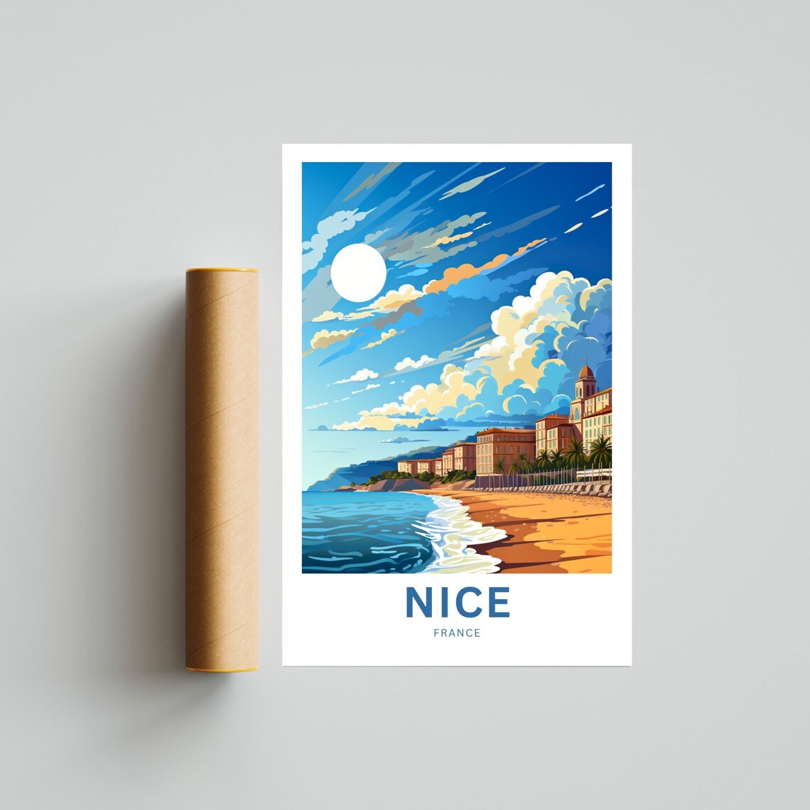 Personalized Nice France Sunny Beach Day Golden Sun Travel Poster - Image 4