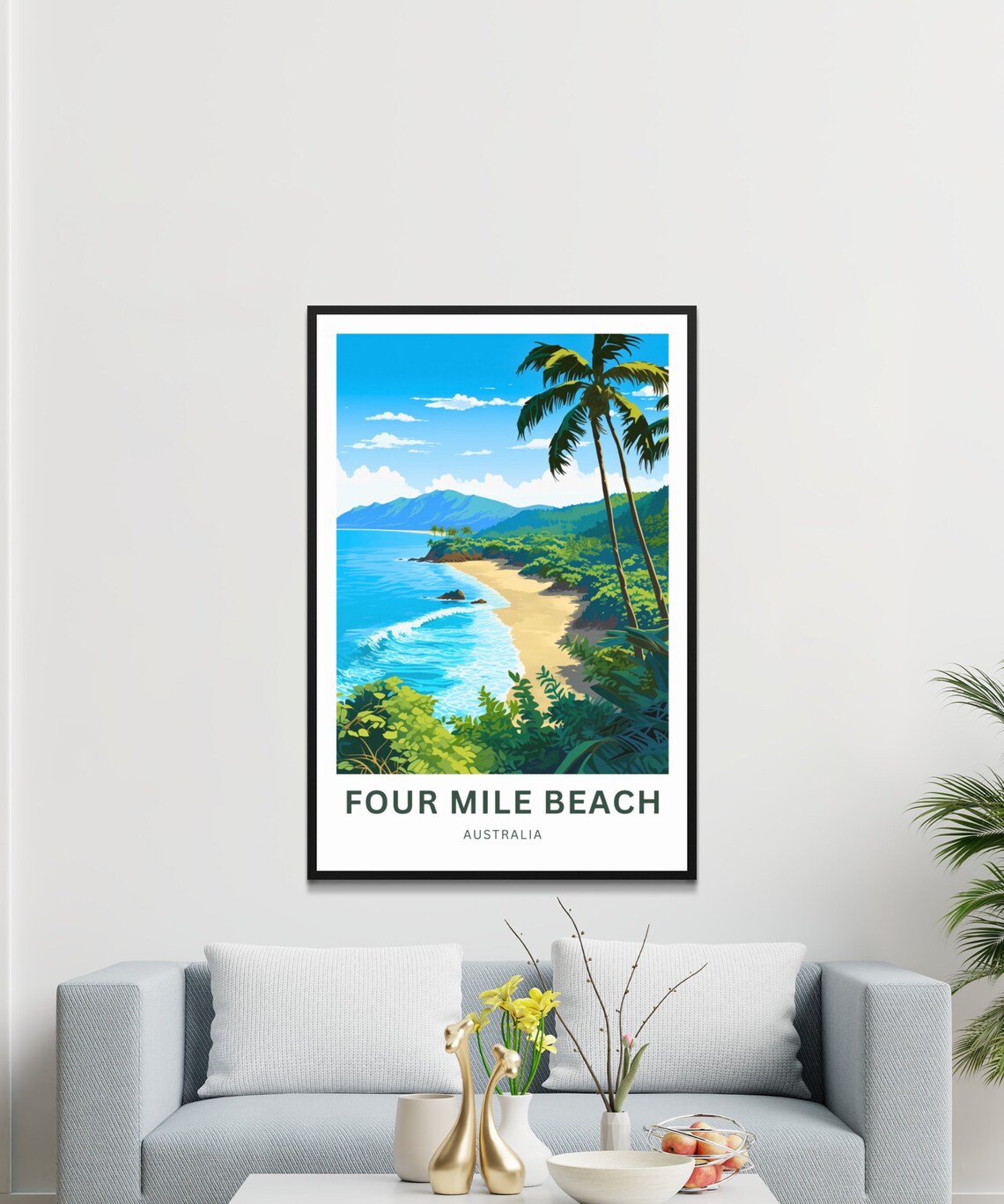Four Mile Beach Australia Tropical Bay Palms Vintage Travel Poster - Image 2