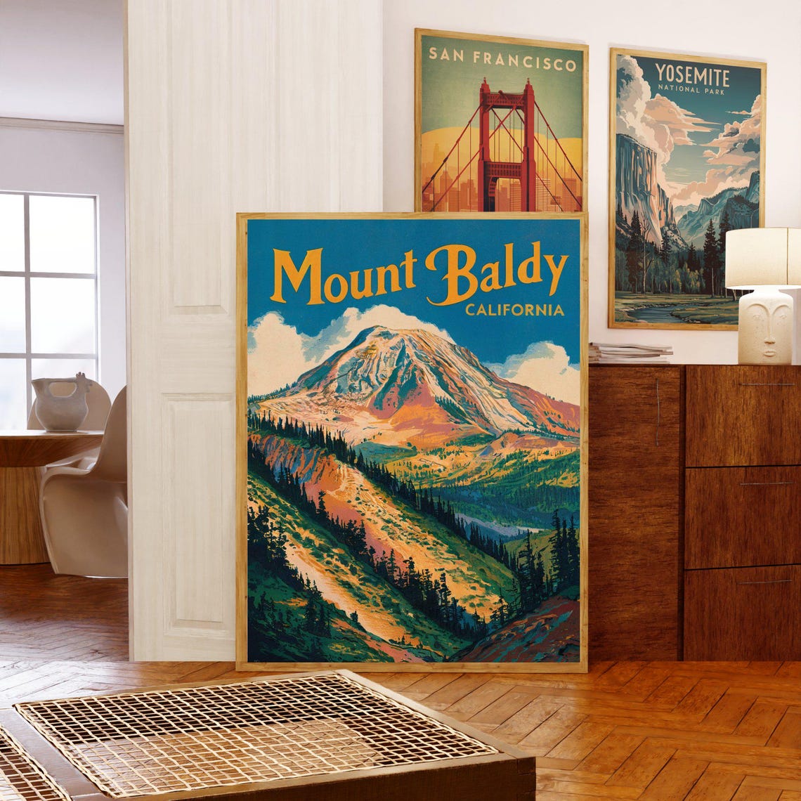 Mount Baldy California Retro Golden Peak Mountain Art Poster - Image 3