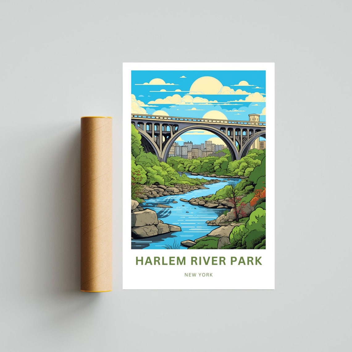 Harlem River Park New York Arch Bridge Custom Text Travel Poster - Image 4