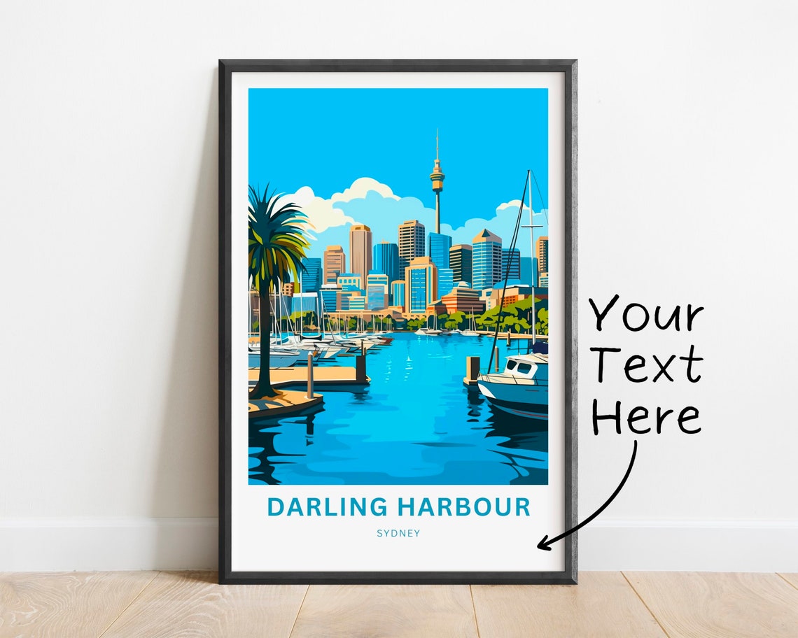 Personalized Darling Harbour Sydney Marina Skyline Travel Poster