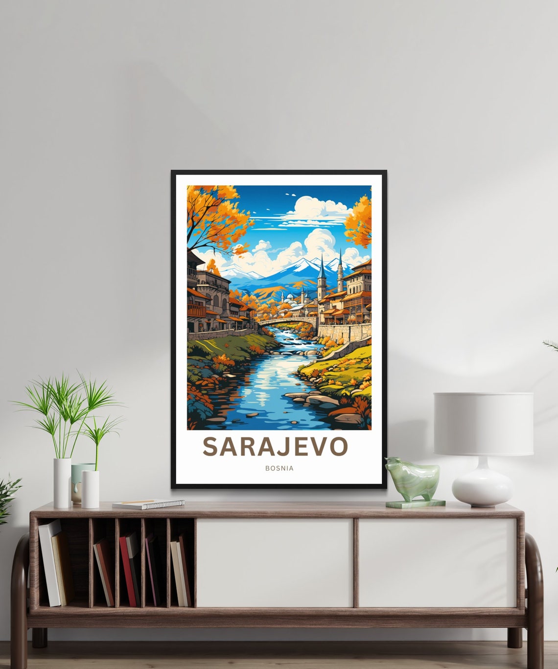 Sarajevo Bosnia Old Town River Autumn Mountains Travel Poster - Image 2