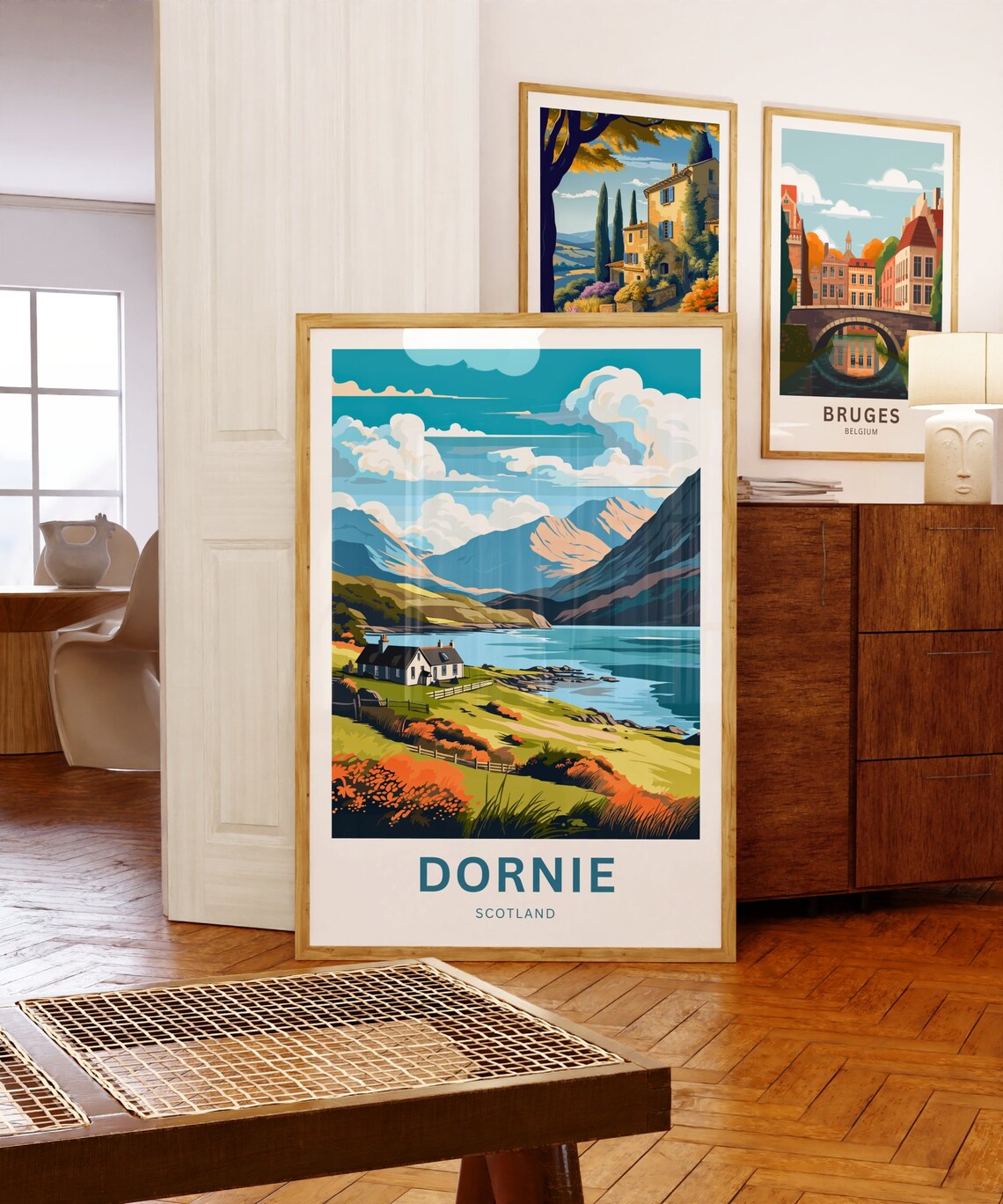 Dornie Scotland Lochside Cottages Teal Water Mountain Scene Poster - Image 5