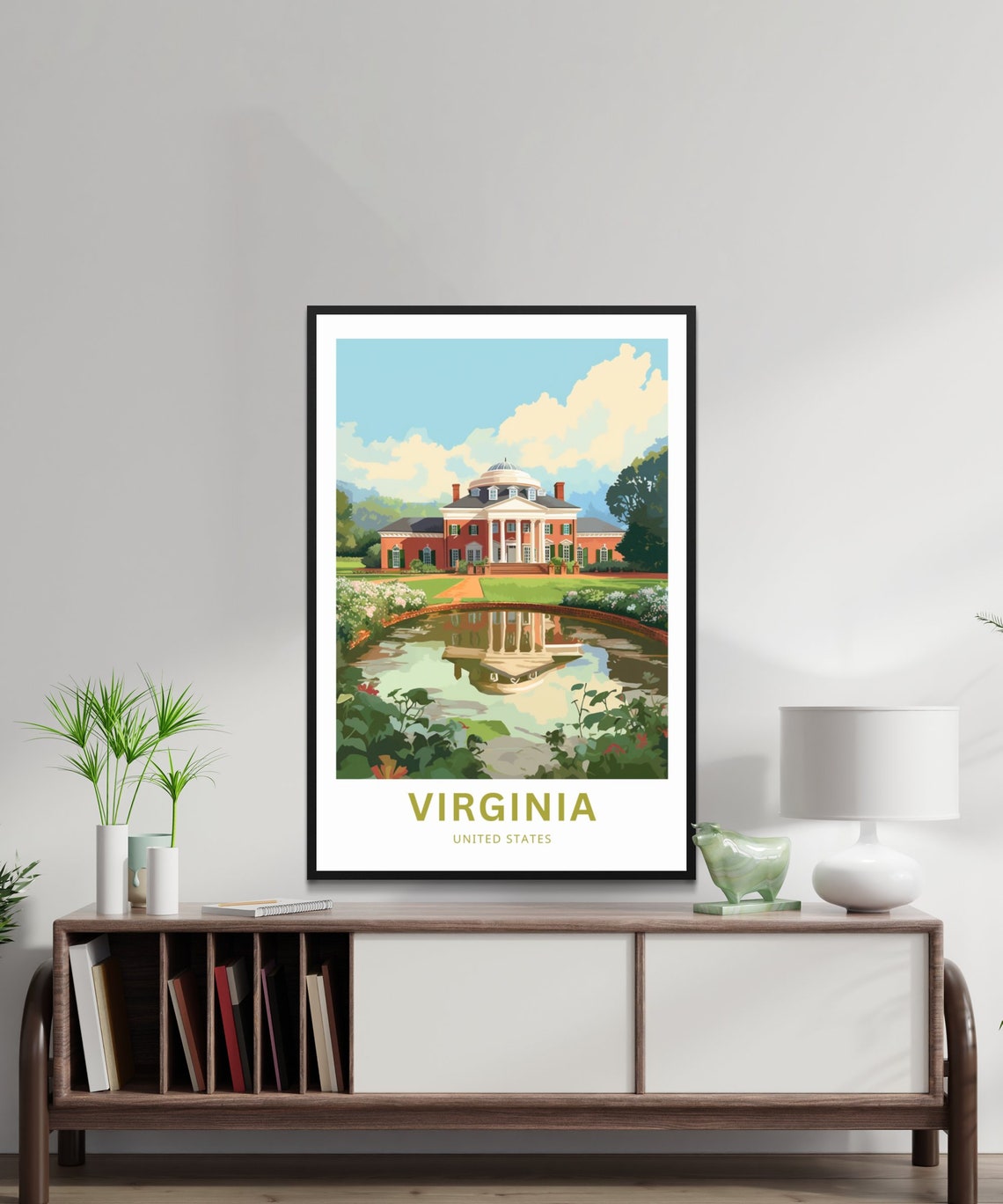 Personalized Virginia Colonial Brick Estate Pond Travel Poster - Image 2