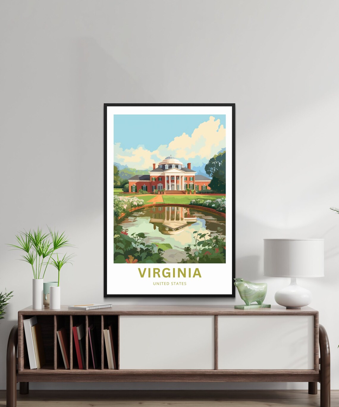 Virginia Colonial Brick Estate Reflecting Pond Travel Poster - Image 2