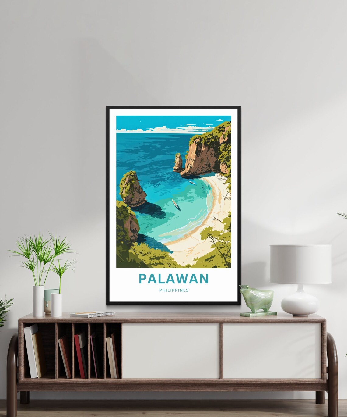 Palawan Philippines Travel Poster Turquoise Cove Sea Stacks Aerial Art - Image 2