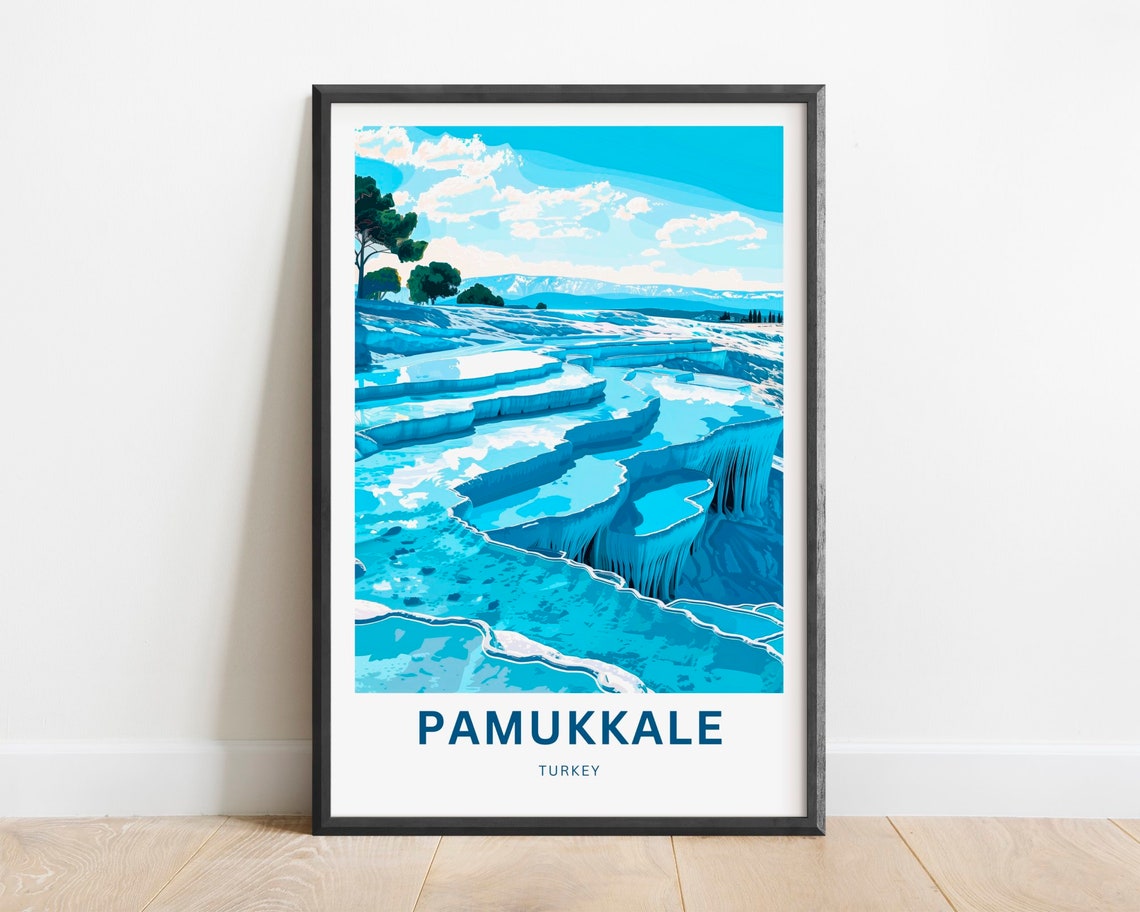 Pamukkale White Terrace Pools Valley View Turkey Travel Poster Decor