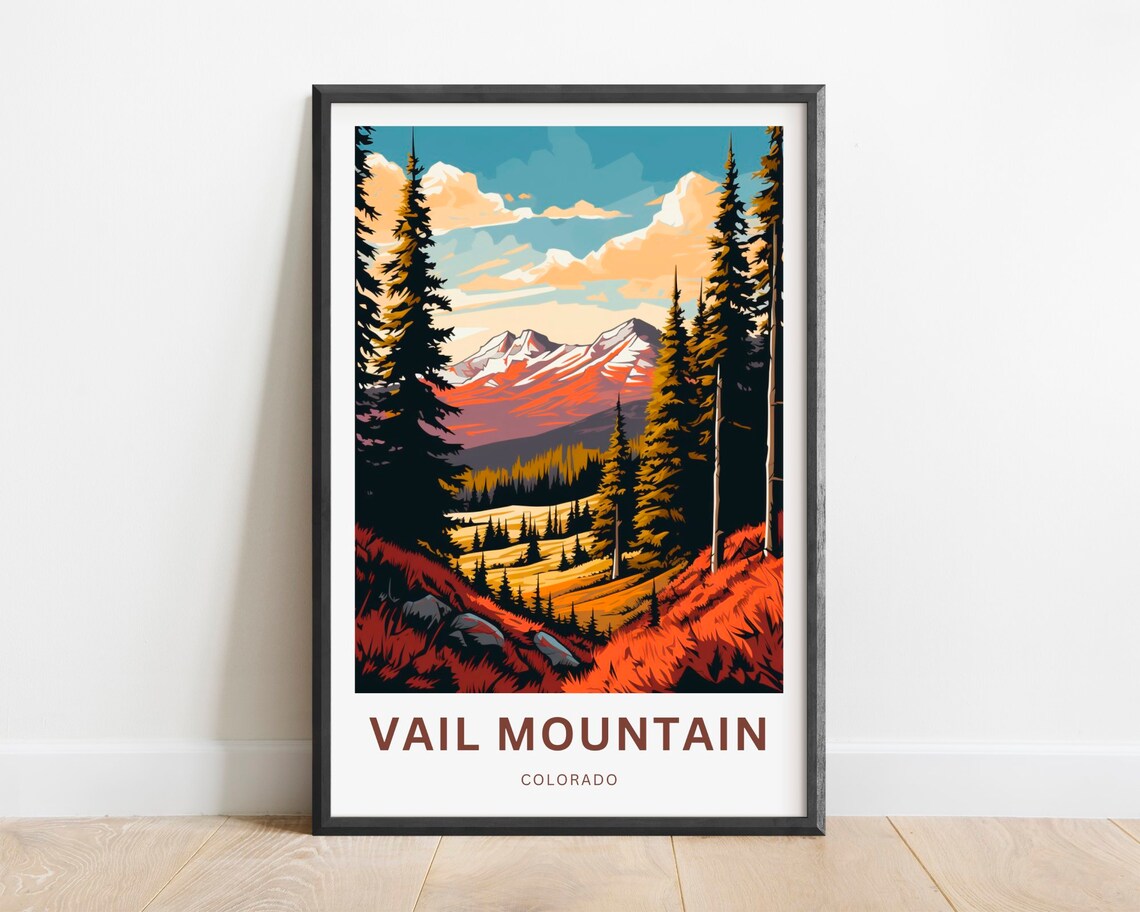 Vail Mountain Colorado Autumn Forest Sunset Peaks Scene Travel Poster