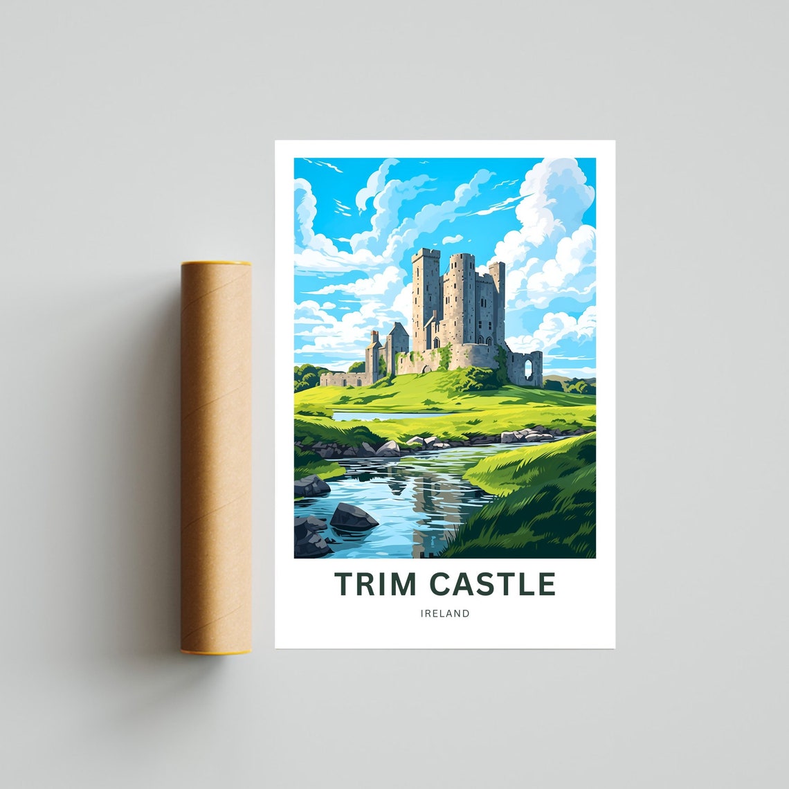 Personalized Trim Castle Ireland Ruins Hill Stream Gift Poster - Image 4