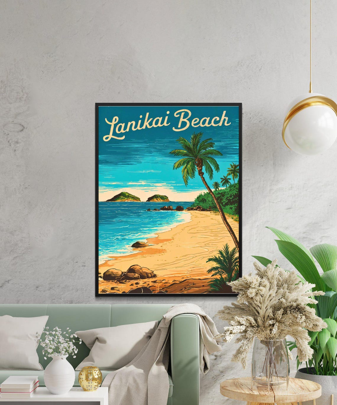 Lanikai Beach Hawaii Palm Tree Offshore Islands Vintage Poster - Image 5