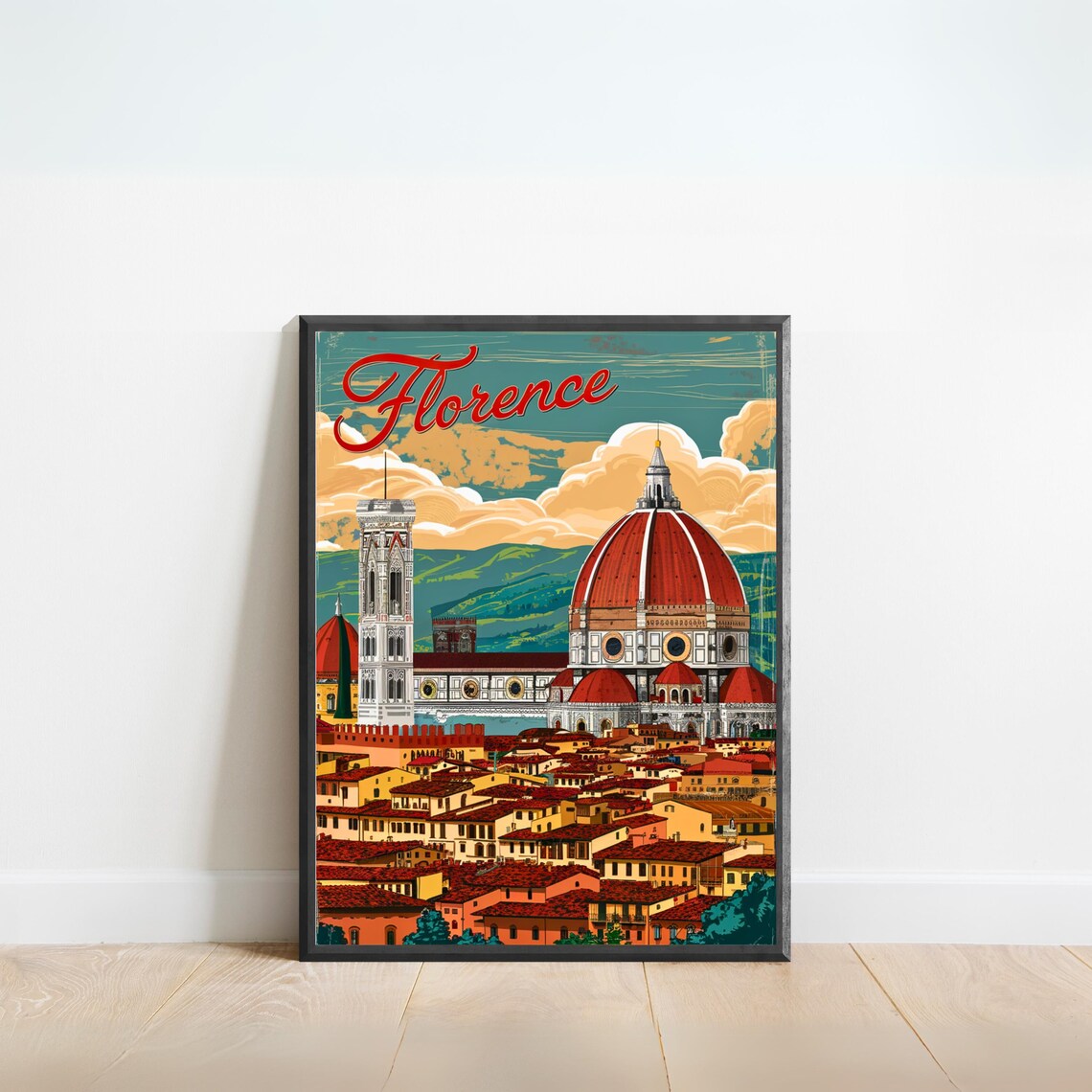 Florence Italy Duomo Cathedral Bell Tower Vintage Travel Poster