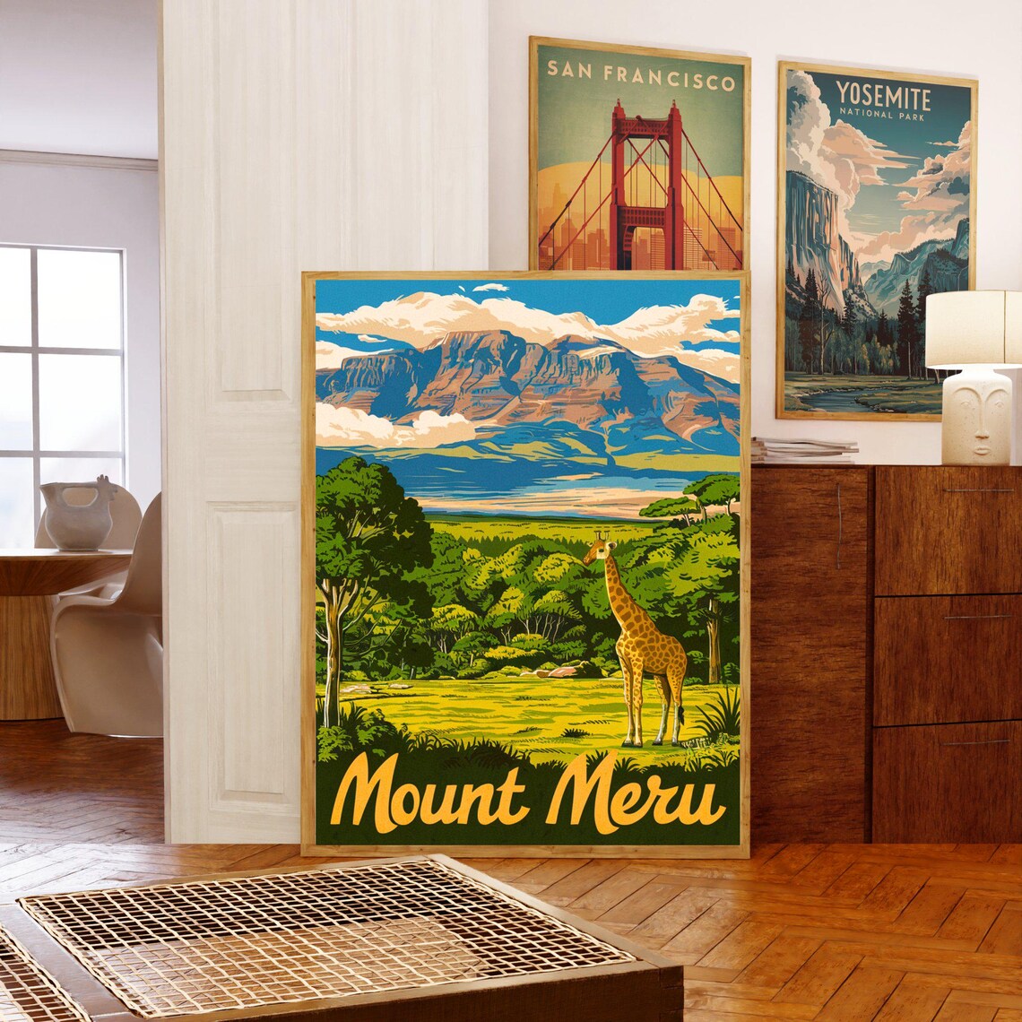 Mount Meru Tanzania Giraffe Savannah Safari Scene Travel Poster - Image 5