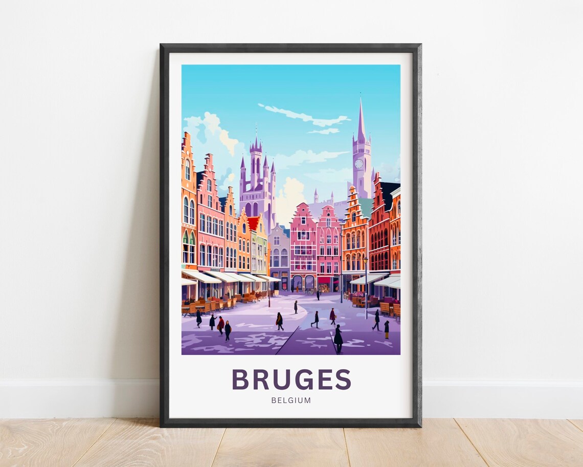 Bruges Belgium Old Town Square Colorful Historic Houses Travel Poster