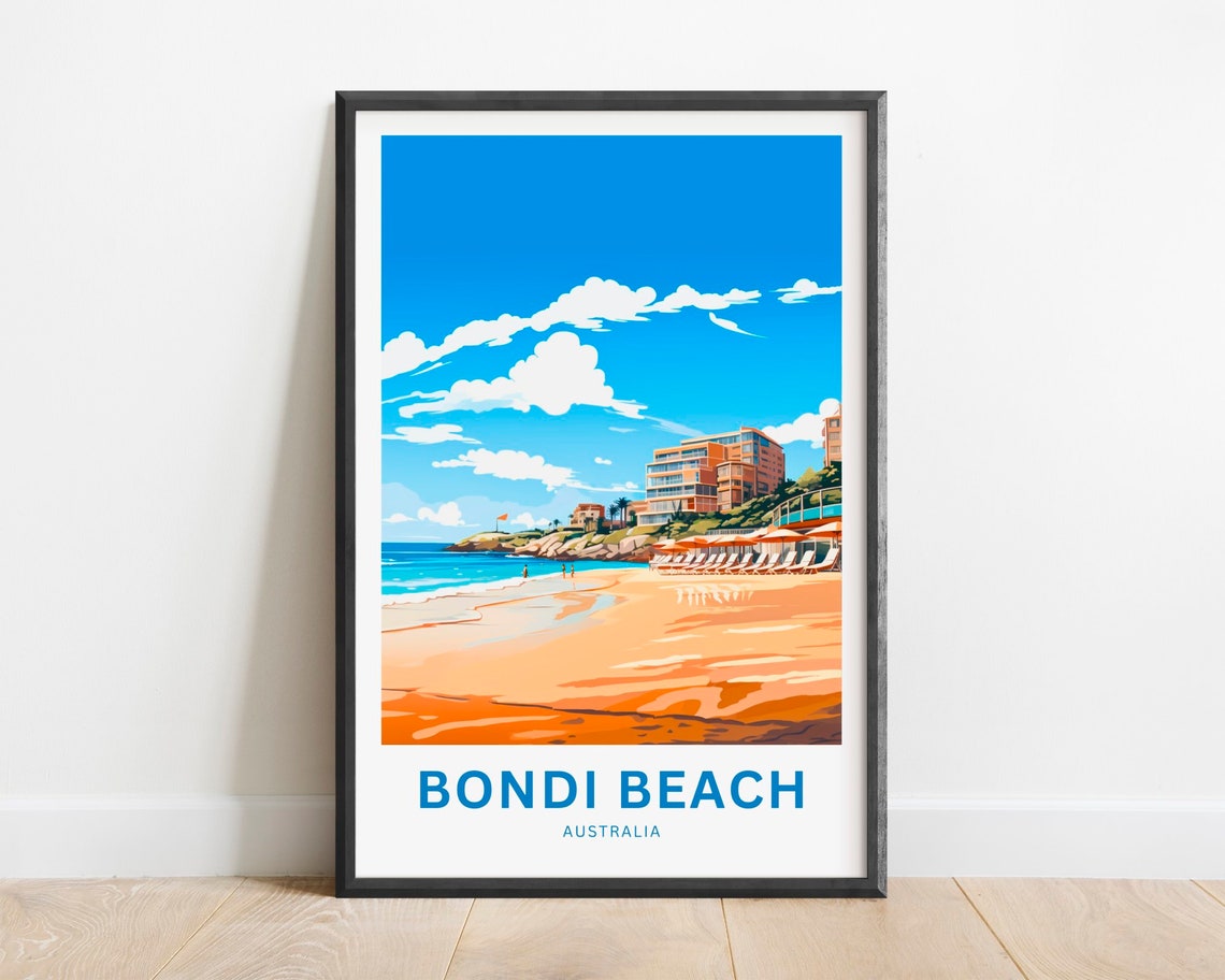 Bondi Beach Australia Golden Sand Beach Hotel Scene Travel Poster