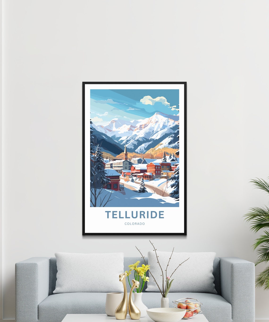 Telluride Colorado Panoramic Winter Village Personalized Poster - Image 3