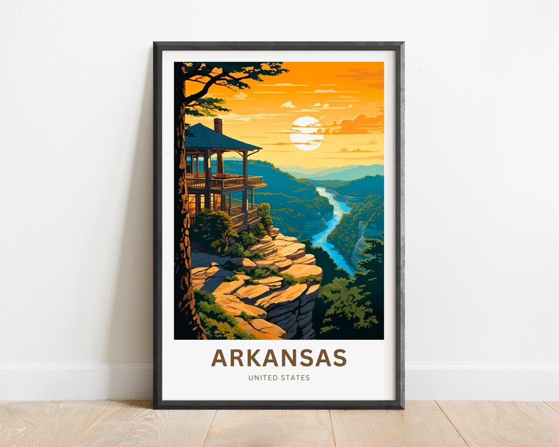 Arkansas River Valley Pavilion Cliff Golden Sunset Travel Poster