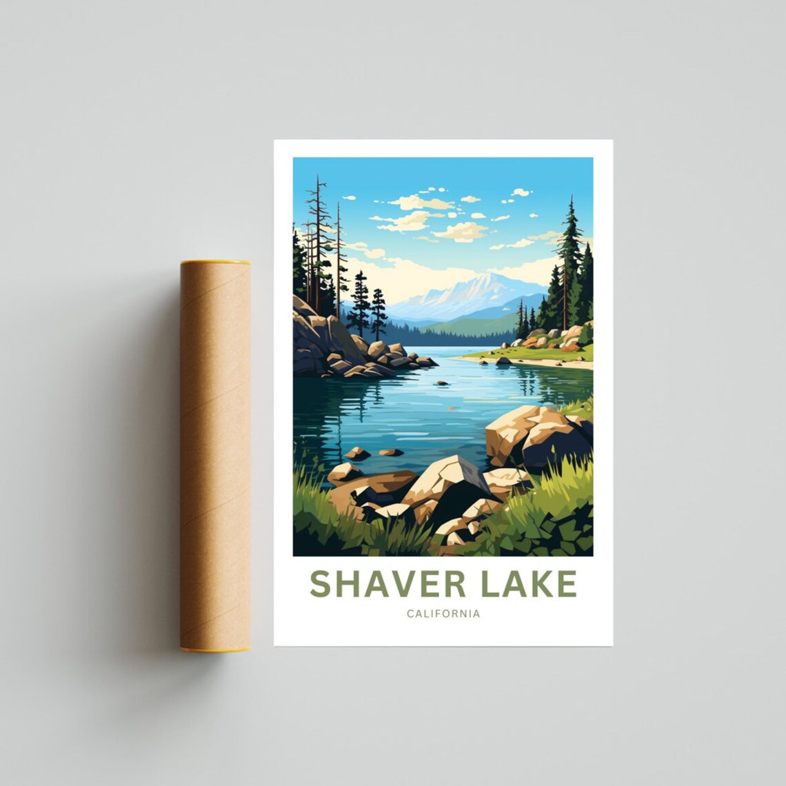Shaver Lake California Grassy Lakeshore Mountain Lake Poster - Image 4