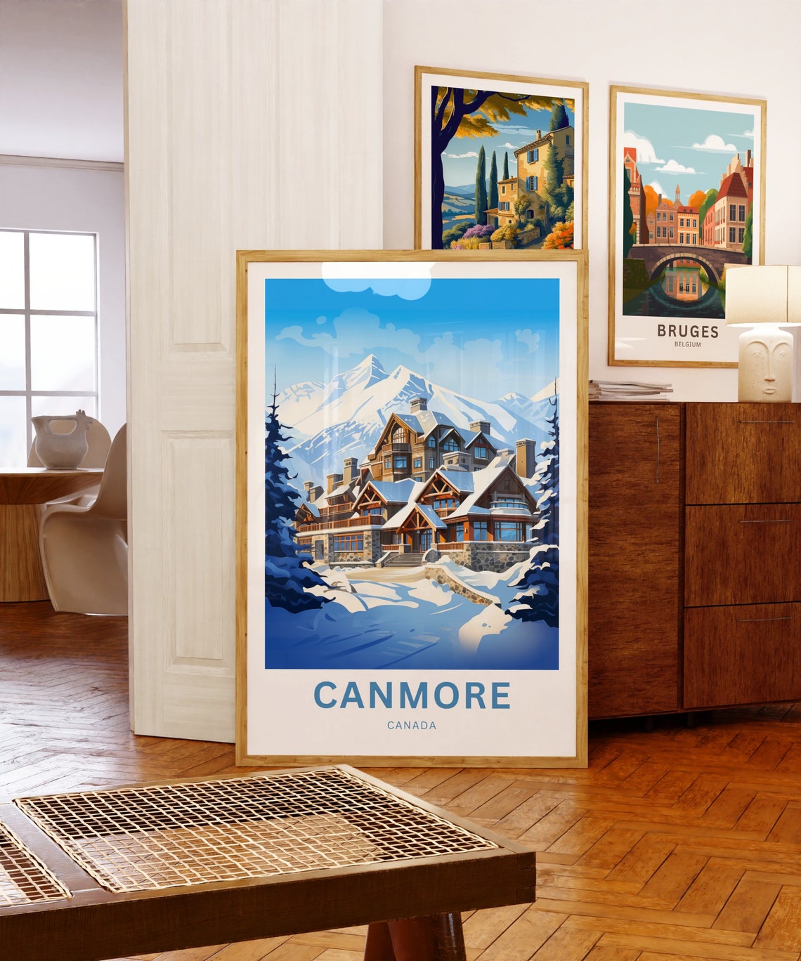 Canmore Canada Snowy Mountain Lodge Alpine Winter Travel Poster - Image 5