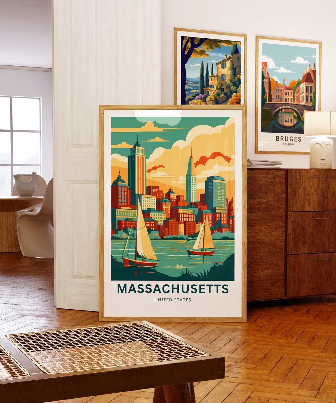 Personalized Massachusetts Boston Skyline Sailboats Retro Poster - Image 5