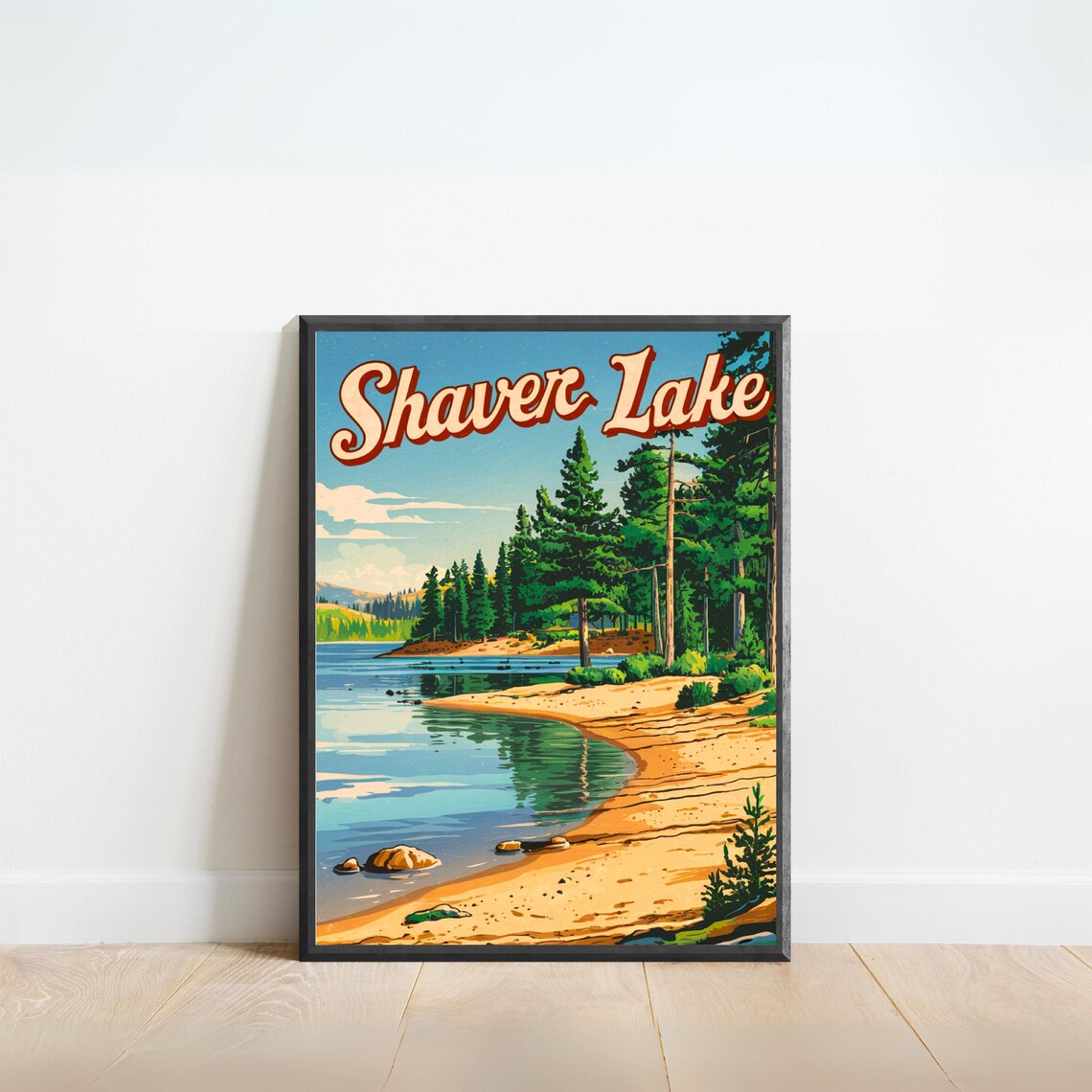 Shaver Lake California Vintage Travel Poster Pine Beach Shoreline View
