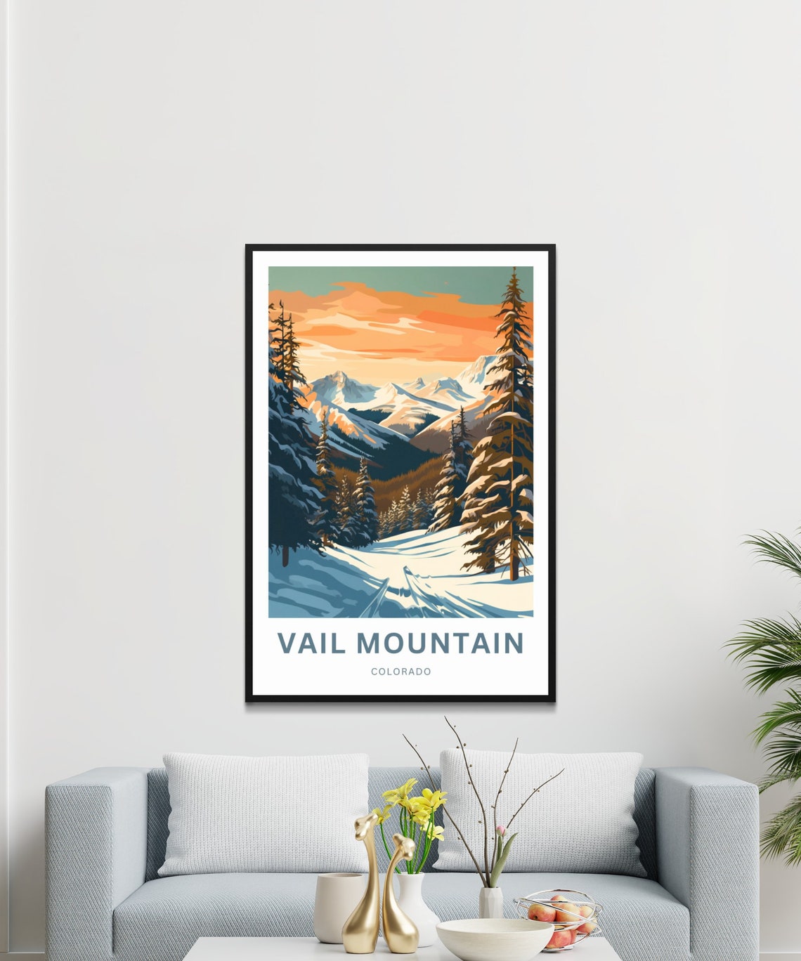 Vail Mountain Colorado Snowy Ski Slopes Sunset Travel Poster - Image 3