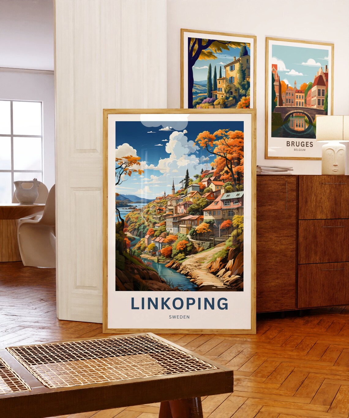 Linkoping Sweden Autumn Village Hillside Colorful Travel Poster - Image 5