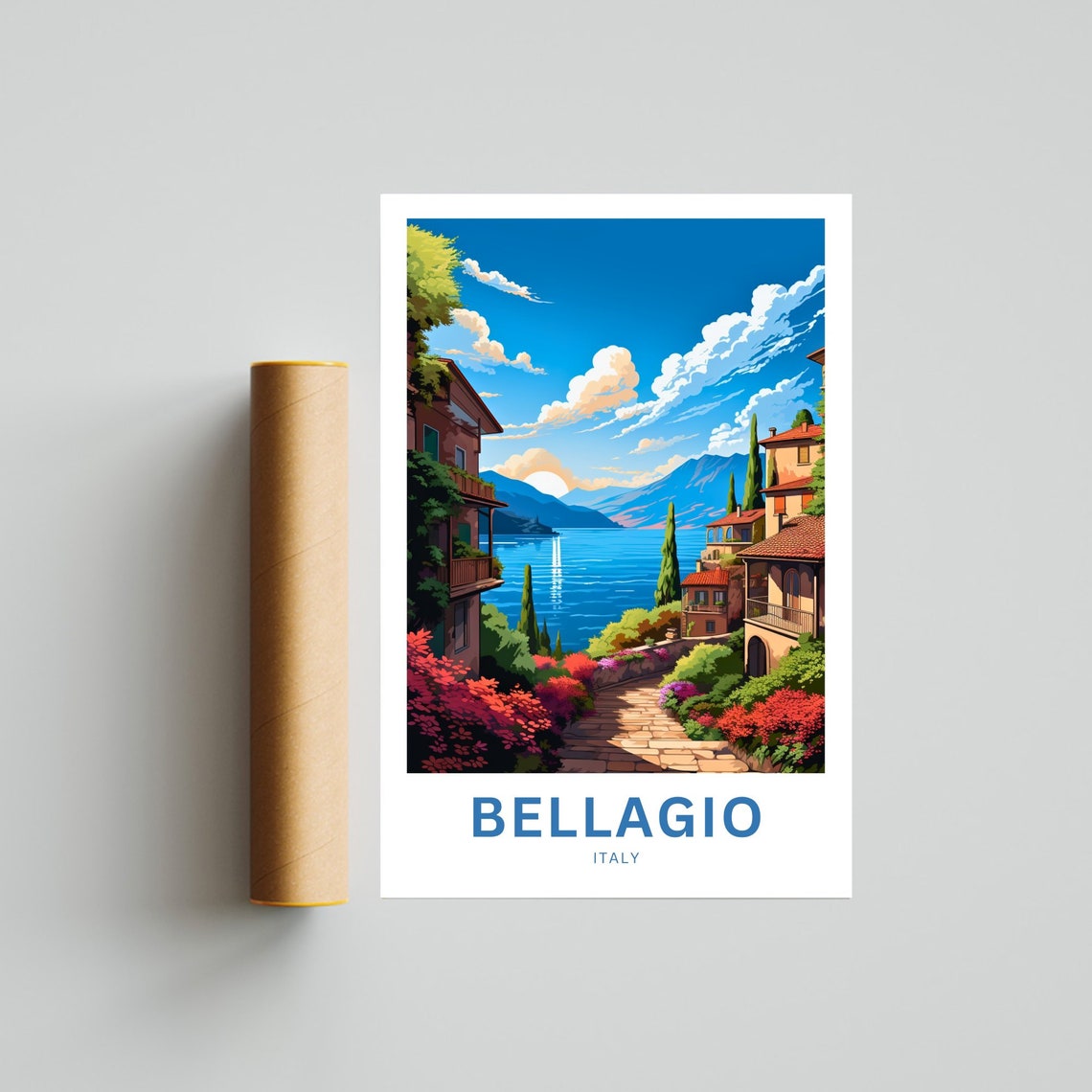 Bellagio Italy Lakefront Villa Path Sunset Personalized Poster - Image 4