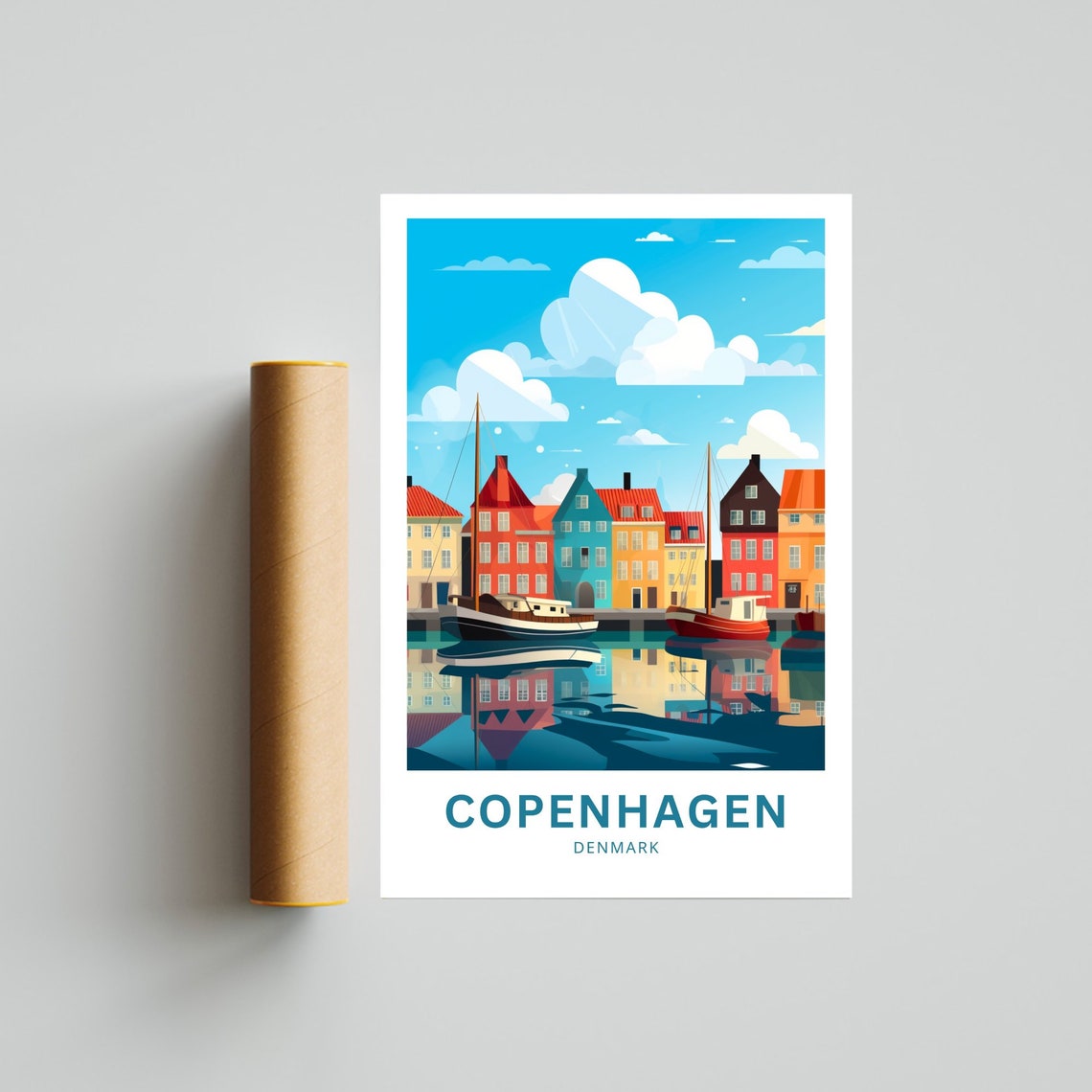 Copenhagen Denmark Nyhavn Canal Reflection Harbor Boats Poster - Image 4