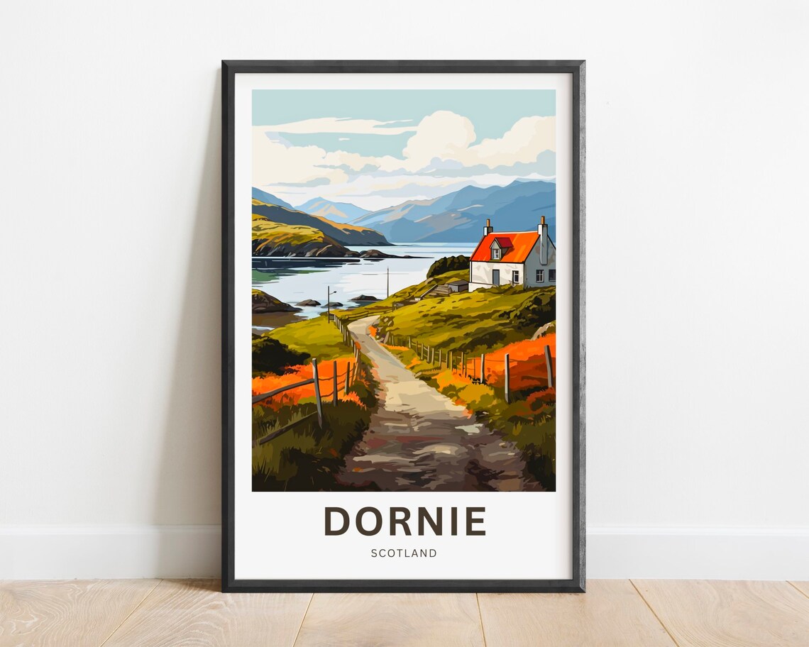 Dornie Scotland Coastal Cottage Red Roof Sea Loch Path Poster