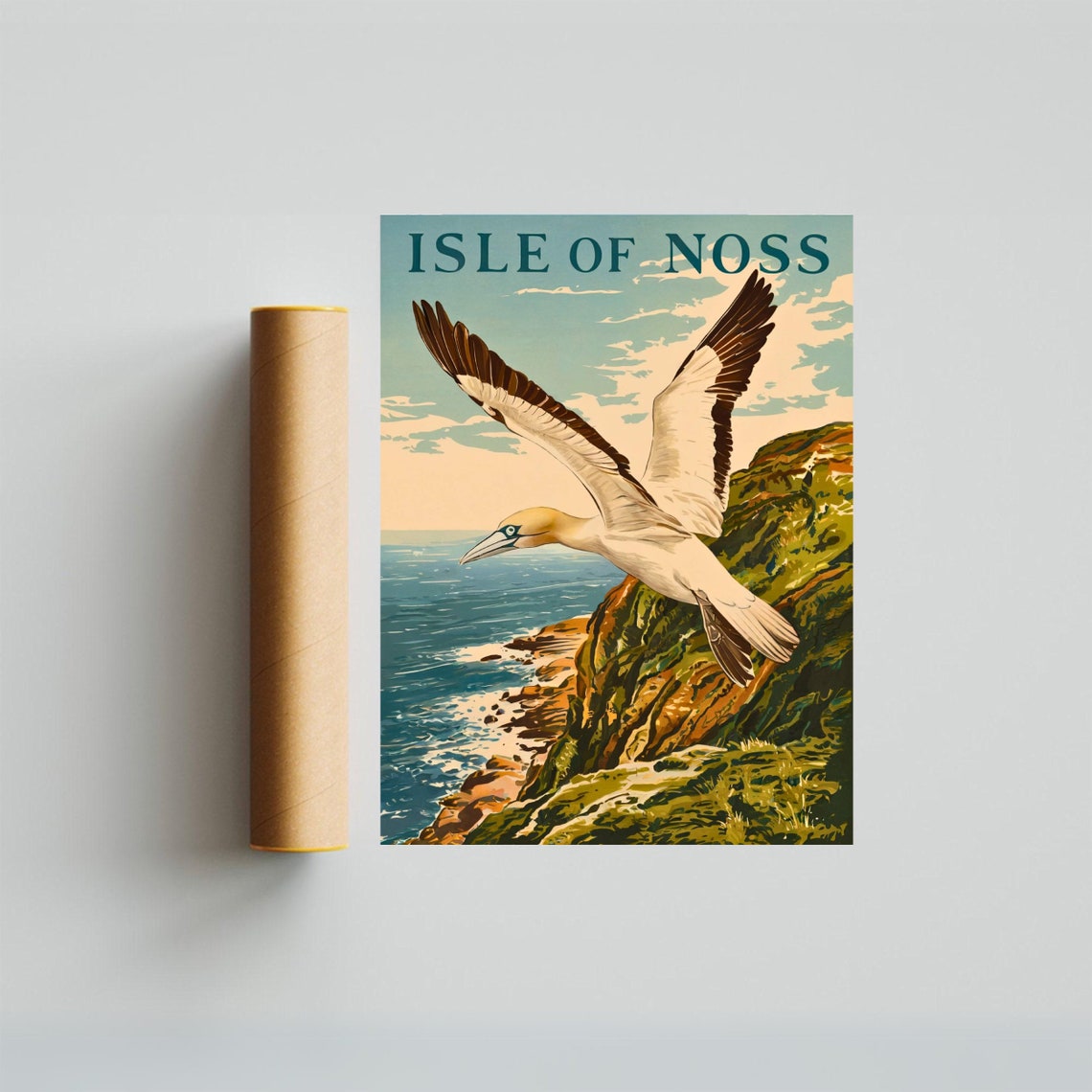 Isle of Noss Vintage Gannet Seabird Coastal Cliffs Retro Poster - Image 3