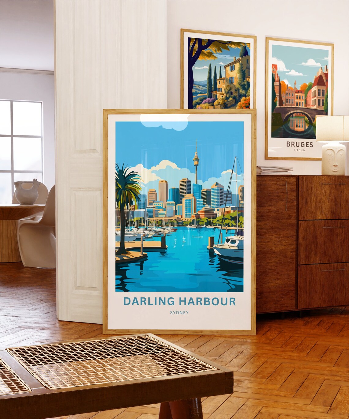 Darling Harbour Sydney Tower Skyline Marina Vintage Travel Poster - Image 5