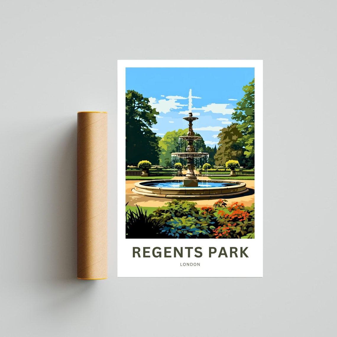 Regents Park London Fountain Custom Text Personal Travel Poster - Image 4