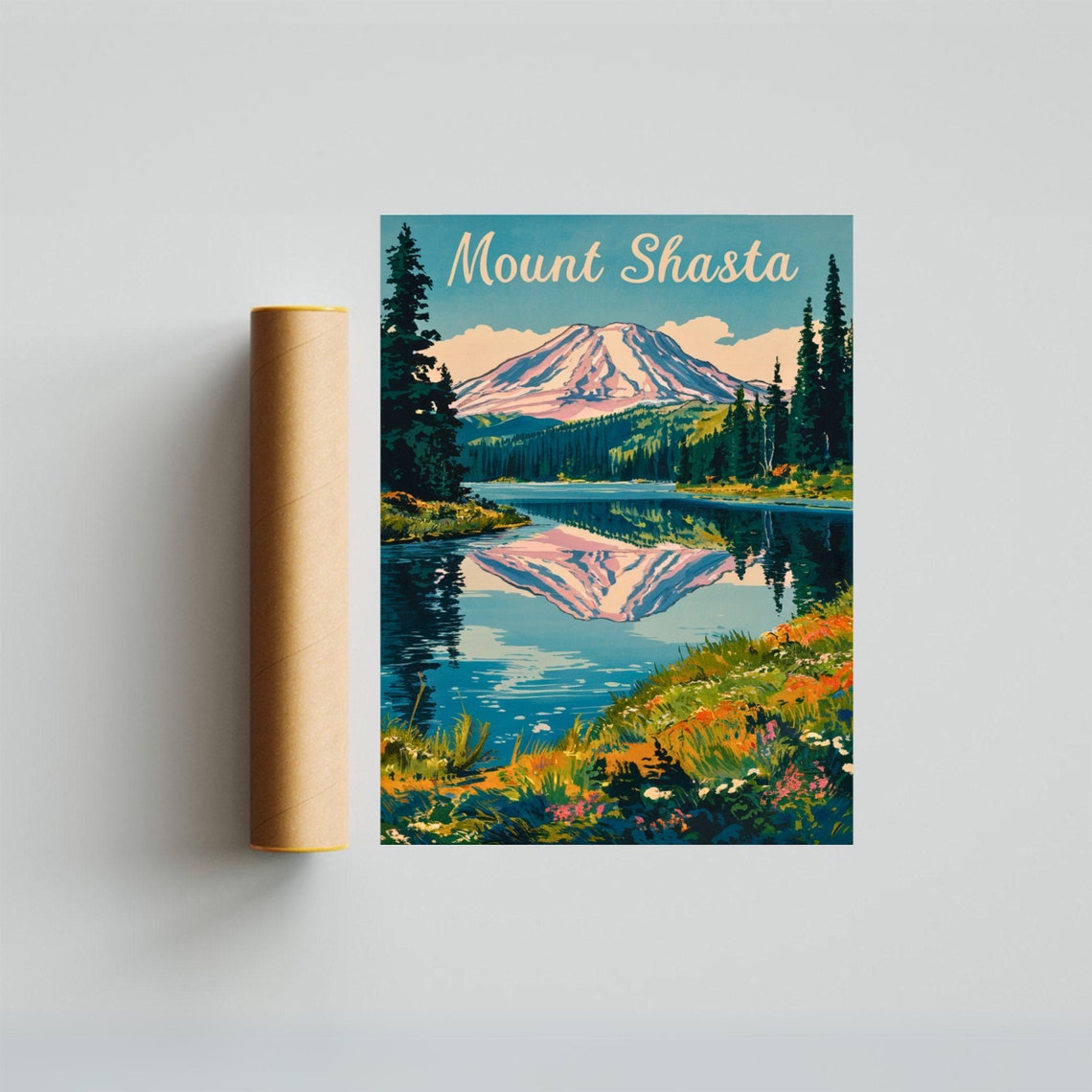 Mount Shasta California Mirror Lake Snow Peak Vintage Poster - Image 4